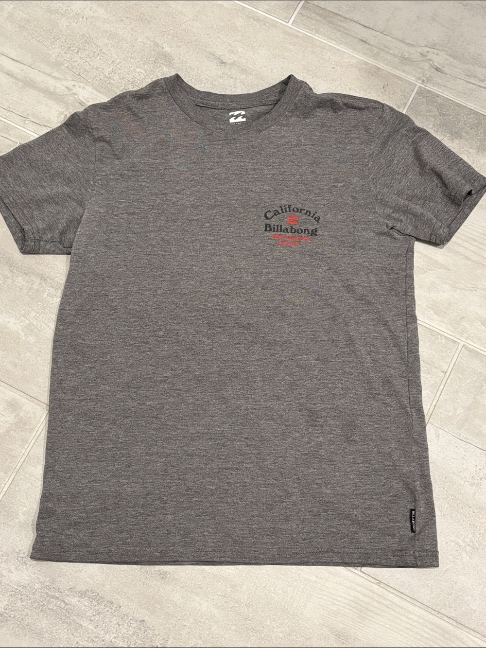 Billabong Short Sleeve Tee in Heather Gray with Red Logo